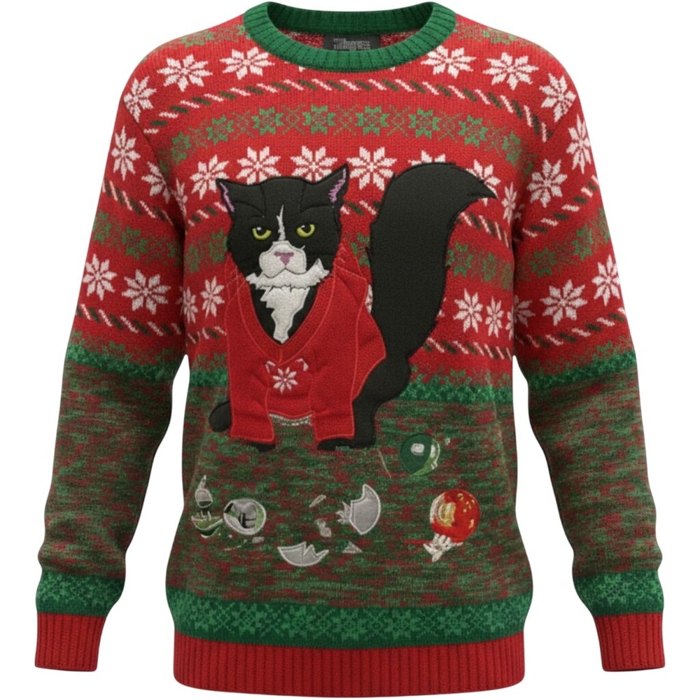 33 Degrees Unisex Grumpy Cat Ugly Christmas Sweater Red Green Snowflake Size M